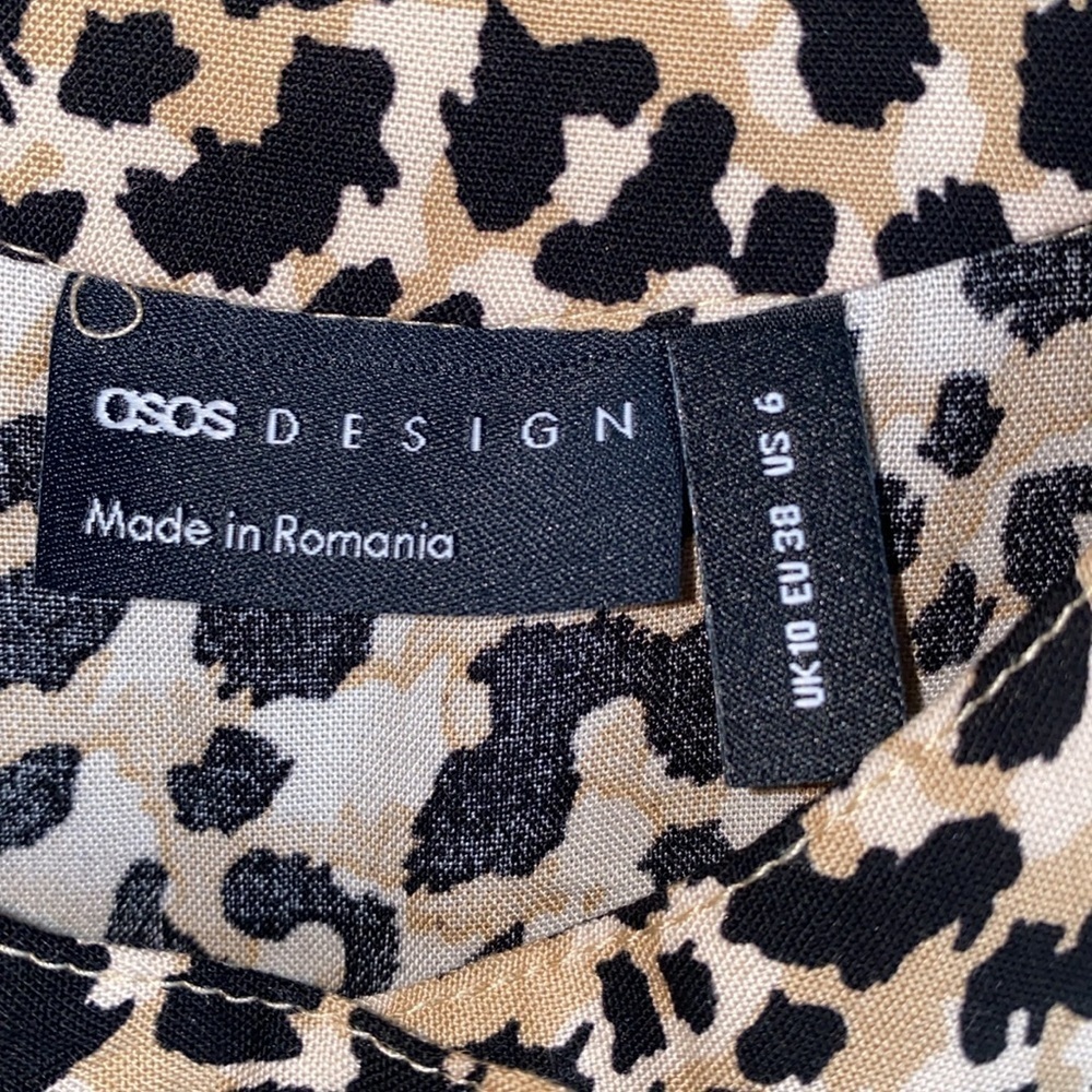 ASOS NWOT Leopard Print Cottage Prairie Button Up Tier Smocked Maxi Dress Size 6 - Picture 7 of 9
